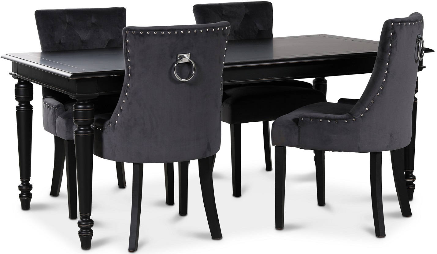 Ensemble salle à manger avec table extensible blanc/chêne | 6 chaises blanches assise noire | Bois massif